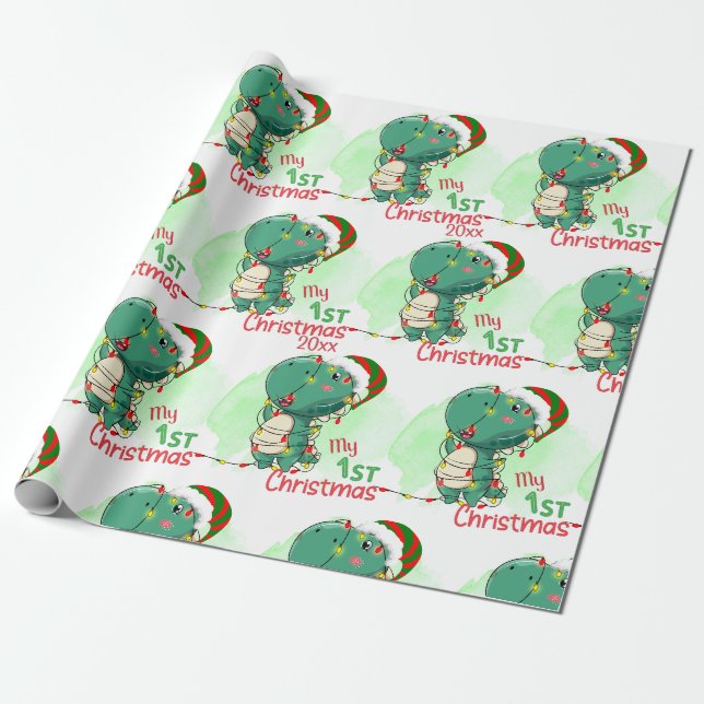 Dinosaur, My First Christmas  Wrapping Paper (Unrolled)