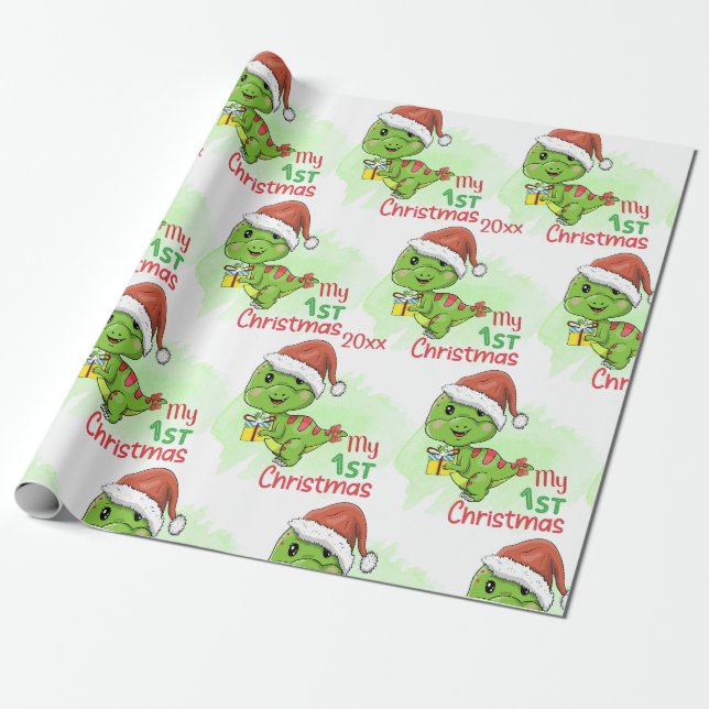 Dinosaur, My First Christmas  Wrapping Paper (Unrolled)