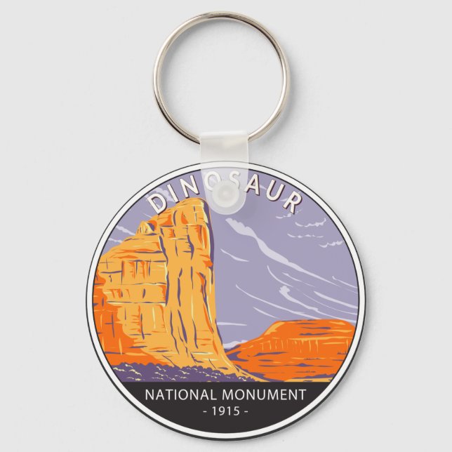 Dinosaur National Monument Vintage Circle  Keychain (Front)