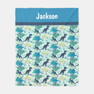 Dinosaur Navy Blue Green Teal Fleece Blanket