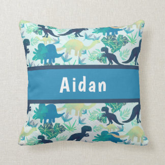 Dinosaur Navy Blue Green Teal Throw Pillow