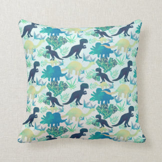 Dinosaur Navy Blue Green Teal Throw Pillow