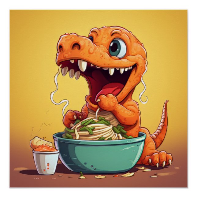 Dinosaur Noodles Illustration Poster (Front)
