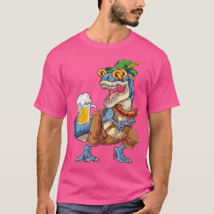 Dinosaur Oktoberfest Lederhosen Costume Men T Rex  T-Shirt