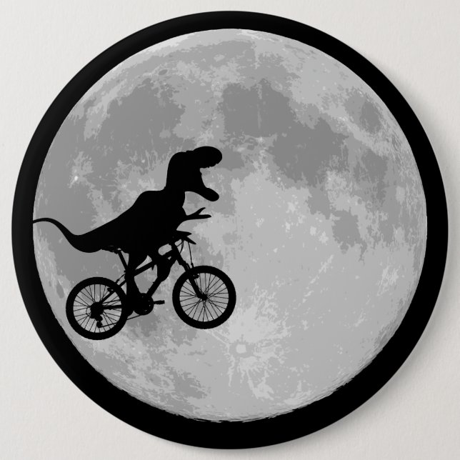 Dinosaur on a Bike In Sky With Moon 6 Inch Round Button (Front)