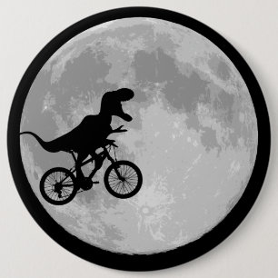 Dinosaur on a Bike In Sky With Moon 6 Inch Round Button