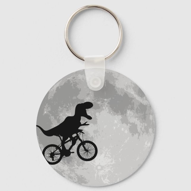 Dinosaur on a Bike In Sky With Moon Keychain (Front)