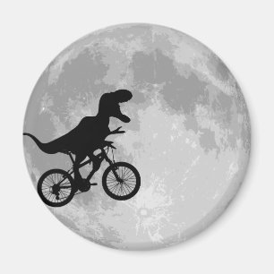 Dinosaur on a Bike In Sky With Moon Magnet