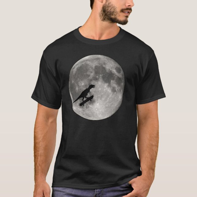 Dinosaur on a Bike In Sky With Moon T-shirt (Front)