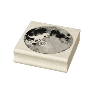 Dinosaur on a Bike In Sky With Moon T-Shirt Rubber Stamp