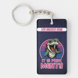 Dinosaur On Bisexual Flag Colours Background Keychain