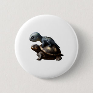 dinosaur on turtle Copy 2 Inch Round Button