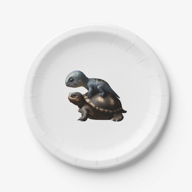 dinosaur on turtle Copy Paper Plate (Front)