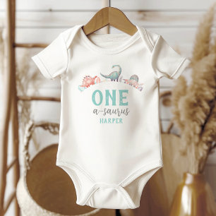 Dinosaur One-A-Saurus 1st Birthday Baby Bodysuit