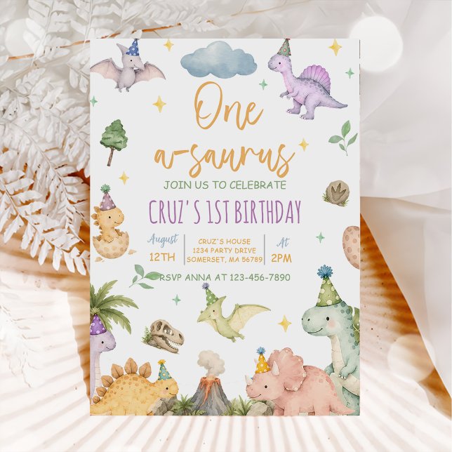 Dinosaur One-A-Saurus 1st Birthday Invitation (Creator Uploaded)