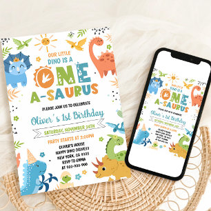 Dinosaur One-A-Saurus 1st Birthday Invitation