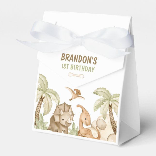 Dinosaur One-A-Saurus 1st Birthday Party Favor Box (Front Side)