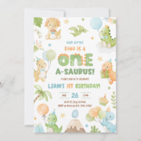 Dinosaur One-A-Saurus 1st Birthday Party Invitatio