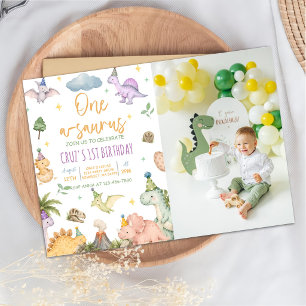 Dinosaur One-A-Saurus 1st Birthday Party Invitation
