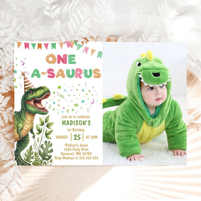 Dinosaur One-A-Saurus 1st Birthday Party Invitation (Creator Uploaded)