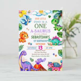 Dinosaur One-A-Saurus 1st Birthday Party Invitation
