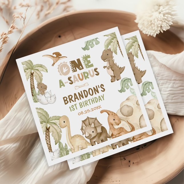 Dinosaur One-A-Saurus 1st Birthday Party Napkin (Creator Uploaded)
