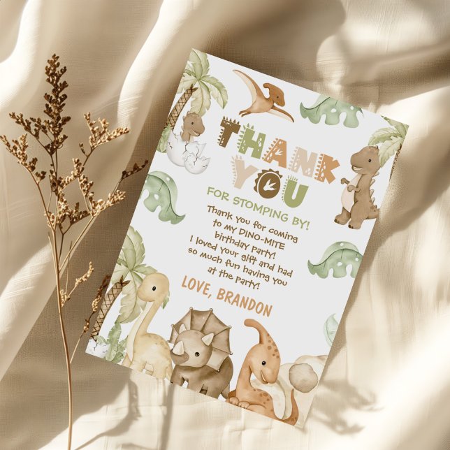 Dinosaur One-A-Saurus 1st Birthday Party Thank You Card (Creator Uploaded)