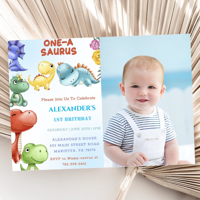 Dinosaur One-A-Saurus  Birthday Party Invitation (Creator Uploaded)