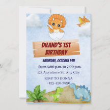 Dinosaur One A-Saurus Boy 1er Invitation anniversa