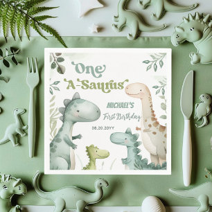 Dinosaur One-A-Saurus Boy 1st Birthday Napkin