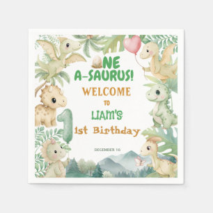 Dinosaur One-A-Saurus Boy 1st Birthday Party Napkin