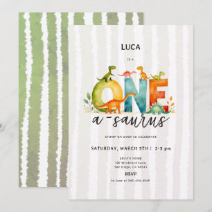 Dinosaur One A Saurus Watercolor Sage 1st Birthday Invitation