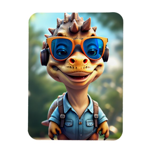 Dinosaur Outdoors Wearing Headphones| Card Magnet (Vertical)