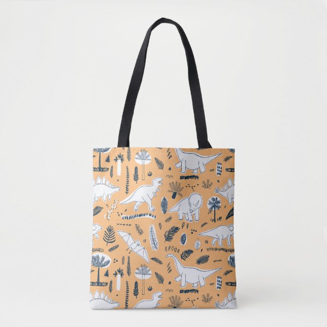 Dinosaur & Palm Leaves: Fun Pattern Tote Bag (Front)