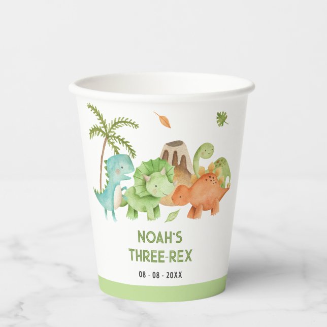 Dinosaur Paper Cups - Boy Birthday Baby Shower (Front)