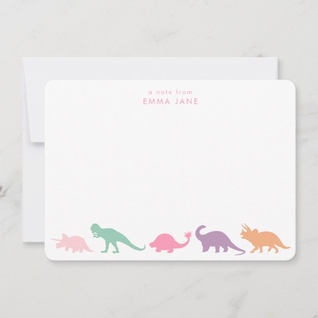 Dinosaur Parade, Jewel Tones Personalized Card (Front)
