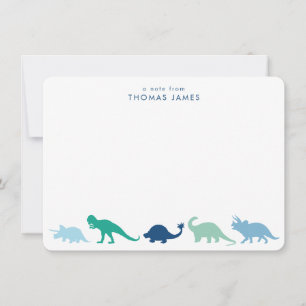 Dinosaur Parade, Teal and Blue Personalized Card
