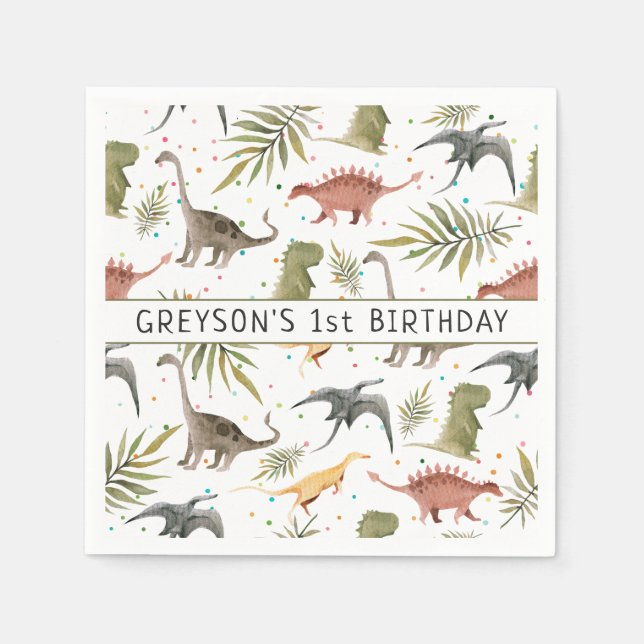 Dinosaur Party Animal Birthday Personalized Napkin (Front)