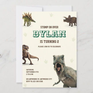 Dinosaur Party Animals Kids Birthday   Invitation