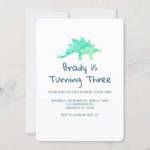 Dinosaur Party Blue Stripe Invitation