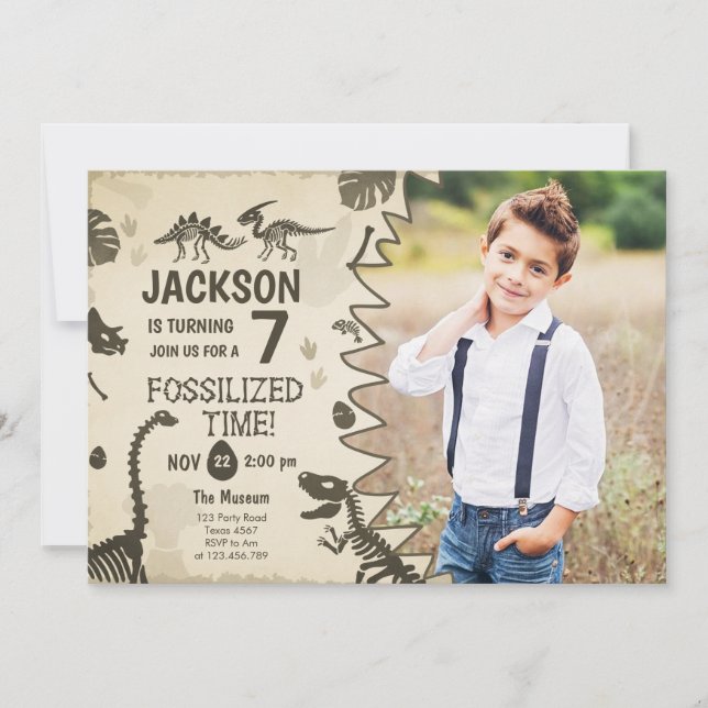 Dinosaur Party Boy Fossil Dino Dig Birthday Invitation (Front)