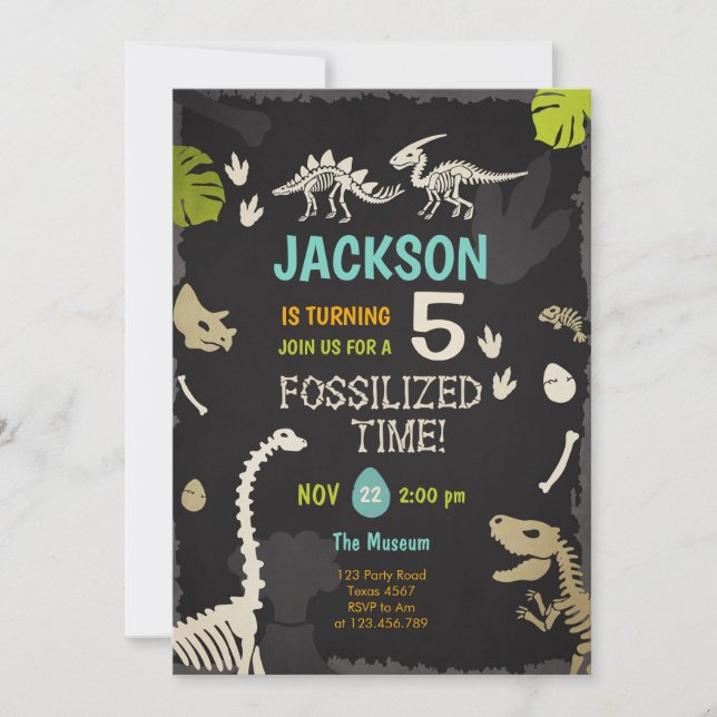 Dinosaur Party Boy Fossil Dino Dig Birthday Invitation (Front)
