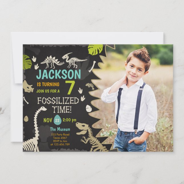 Dinosaur Party Boy Fossil Dino Dig Birthday Invitation (Front)