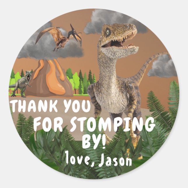 Dinosaur party Cool T rex thank you  Classic Round Sticker (Front)