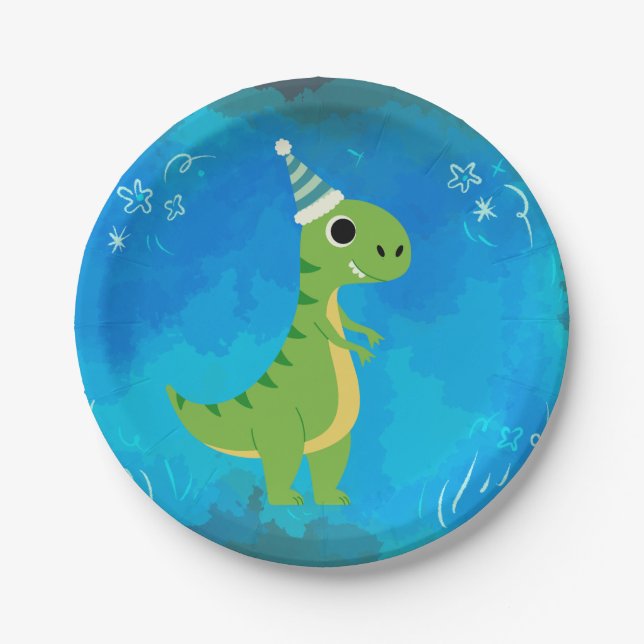 Dinosaur Party Plate Blue (Front)