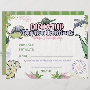 Dinosaur Party Theme, Dino Adoption Certificate