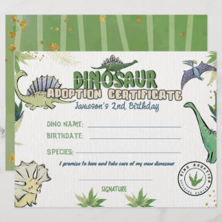 Dinosaur Party Theme, Dino Adoption Certificate