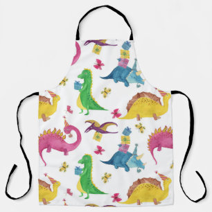 Dinosaur party: watercolor pattern. apron