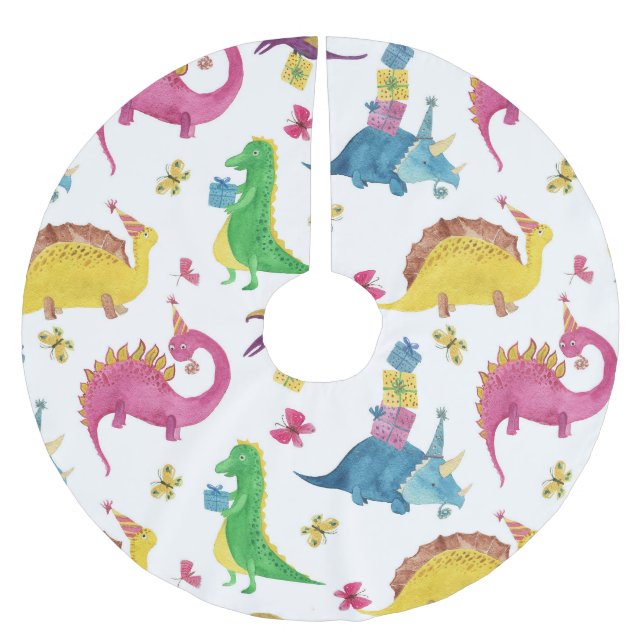 Dinosaur party: watercolor pattern. brushed polyester tree skirt (Front)