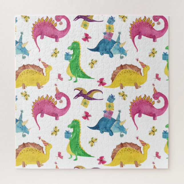 Dinosaur party: watercolor pattern. jigsaw puzzle (Vertical)